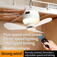 Ventilateur de camping portable d'extérieur rechargeable par USB, suspendu au plafond, avec télécommande, affichage numérique, longue autonomie de la batterie, veilleuse pour dortoirs