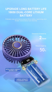 Ventilateur portable USB rechargeable à suspendre au cou, mini ventilateur de poche avec lumière, 5 vitesses, écran d'affichage, support de téléphone pliable, pour extérieur et hôtel - Product Image 5