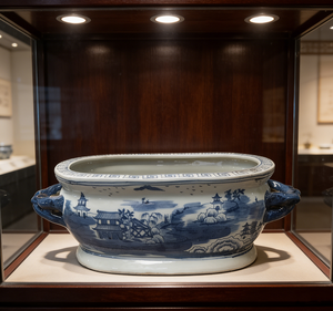 Bassin de Bain de Pieds en Porcelaine Bleue et Blanche Peinte à la Main, Style Antique de Jingdezhen, Motif Temple Montagneux, Pot de Plantes à Poignée - Product Image 5