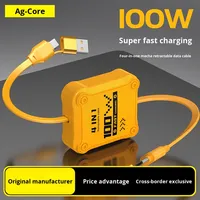 Source Usine 100W 4-en-1 Super Rapide Charge Rétractable Câble de Données pour Téléphones Mobiles Écouteurs Montres Intelligentes PVC Mecha Cadeau