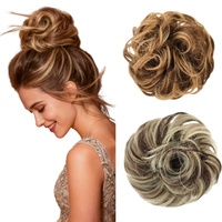 Extensiones de Cabello Sintético con Ondas Naturales, Coleteros Elásticos, Moños, Peinados en Forma de Donut para Niñas