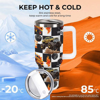 Gobelet isotherme en acier inoxydable de 40 oz avec poignée, impression personnalisée de dessins animés, pour voiture, avec paille et couvercle, OEM ODM, approvisionnement en gros