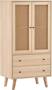 Modern <strong>Rattan</strong> Design Sideboard <strong>Chest</strong> <strong>of</strong> <strong>Drawers</strong> with 2 <strong>Rattan</strong> Doors and 2 <strong>Drawers</strong> for Bedroom &amp; Living Room - Product Image 3