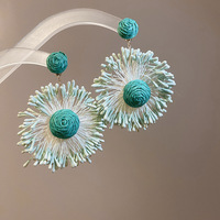 Anting-anting bunga kain jarum perak, bahan alloy, grosir pesta wanita, Yiwu