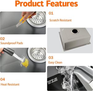 Lavello da <span class=keywords><strong>cucina</strong></span> NEXGRAND nero 50x45cm con rubinetto estraibile e accessori multipli in acciaio inossidabile per cucine - Product Image 5