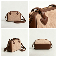 Sac à bandoulière en cuir PU grainé couleur tan avec patch cœur, élégant, mignon, tendance, mini, chic, pour femme, usage quotidien, personnalisable OEM