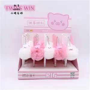 Penjualan Laris Hadiah Promosi Indah Bentuk Babi Pena Gel Bola Berbulu Pena Tinta Menulis Pink atau Putih Pena Gel dengan Gelpen2214