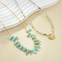 Collier tendance pour femme en pierres naturelles avec pendentif en forme de cœur, accessoire de mode pour sorties décontractées, turquoise et or, Chine Zhejiang