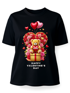 T-shirt da donna per San Valentino a maniche corte, girocollo, con stampa orsetto, rosa e cuore, top casual 100% cotone, lavabile in lavatrice - Product Image 1