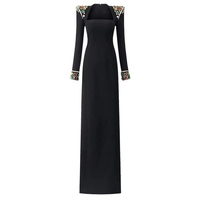 Robes pour femmes, robe élégante et modeste avec pierres précieuses et strass, manches longues, robe de soirée formelle pour femmes, robe de soirée glamour