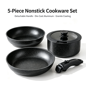 Juego de 5 Utensilios de Cocina Antiadherentes Sin PFOA, <span class=keywords><strong>con</strong></span> Mango Desmontable, Compatible <span class=keywords><strong>con</strong></span> Estufas de Inducción y Gas, Ollas y Sartenes <span class=keywords><strong>que</strong></span> Ahorran Espacio - Product Image 1