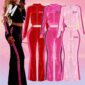 ชุดลำลองกำมะหยี่ลายข้างแบบสั่งตัดสำหรับผู้หญิง ชุดเซ็ต 2 ชิ้น เสื้อแจ็คเก็ตกำมะหยี่คุณภาพสูง กางเกงลำลอง เสื้อผ้าผู้หญิง - Product Image 1