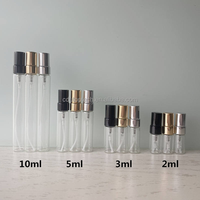 Atomiseur de parfum en verre transparent gradué de 2 ml, 3 ml, 5 ml, 10 ml, flacon de voyage rechargeable portable avec bouchon pulvérisateur en aluminium doré