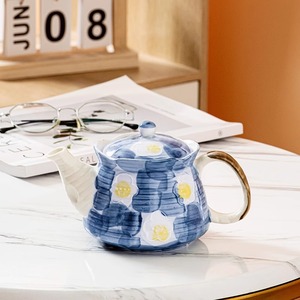 <b>Ceramic</b> Teapot Hand Painted Underglaze 1.5L With Lid Flower Design Heat Resistant For Tea Brewing - Product Image 1