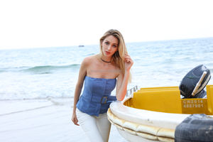 Top de tubo azul sin mangas y hombros descubiertos para mujer <span class=keywords><strong>con</strong></span> botones - Product Image 6