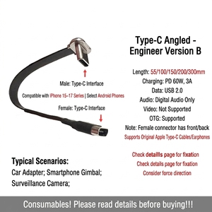 Space-Saving 90° Angled PD Fast Charge FPC type-c Connector <b>Accessories</b> Male to Female Extension Flat Cable for uav drone - Product Image 6