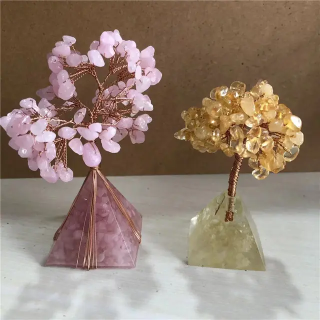 Atacado de cristal de quartzo espiritual Reiki natural para curar árvores de dinheiro com pedras preciosas, base áspera, presente para artesanato de árvore de fengshui