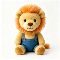 Peluche Lion Moelleux en Gros avec Salopette en Jean Bleue, Adorable Lion de Dessin Animé en Peluche, Joli Cadeau Doux, Jouet en Peluche Lion