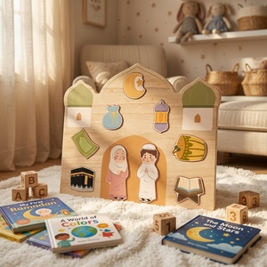 Giocattoli <span class=keywords><strong>Puzzle</strong></span> in Legno Islamici per Bambini, Regali per Ramadan ed Eid, Giocattoli Educativi a Forma di Moschea con Lanterna della Kaaba e Corano, Regali Musulmani - Product Image 3