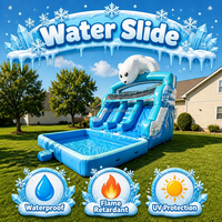 Toboggan aquatique gonflable commercial sur le thème de l'ours blanc pour enfants, toboggan aquatique gonflable double voie pour jardin avec piscine amovible