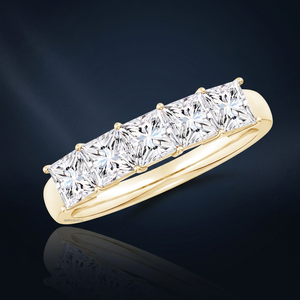 Anillo de Boda de Lujo con Cinco Piedras de Diamante Cultivado en Laboratorio, Corte Princesa, Media Eternidad, en Oro de 10K, 14K, 18K, Plata 925, 935 - Product Image 1