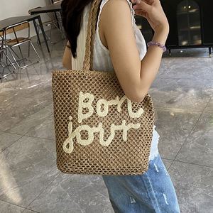 Hot Sale Custom Logo Large Capacity <b>Straw</b> Tote <b>Bags</b> Handmade Woven Beach <b>Bag</b> Water Resistant Open Closure Type for Summer Autumn - Product Image 4