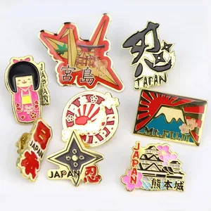 고품질 맞춤 디자인 로고 만화 일본 관광 기념품 금속 공예 소프트 에나멜 핀 배지