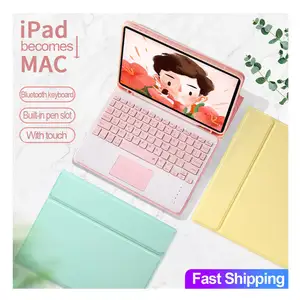 Qualidade fina 7-RGB backlit bt5.1 PU touchpad couro teclado móvel caso com porta-lápis para ipad ar 10,5 polegadas