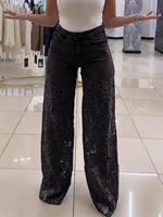 Jean évasé écologique pour femme, coupe ample, déchiré, jambe large, taille mi-haute, avec logo, effet usé, en denim grande taille