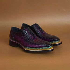 Zapatos Formales de Oficina para Hombre, 100% Piel de Cocodrilo, Versión en Color, con Cordones, Punta Redonda, Transpirables y Antideslizantes, para Todas las Temporadas - Product Image 5