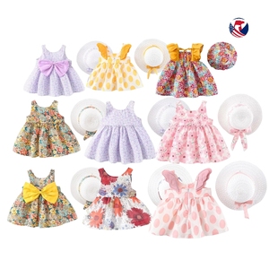 Ensemble <span class=keywords><strong>Vêtements</strong></span> Bébé Fille Tenue Mode Imprimé Floral Citron Pois Robe de Plage et Chapeau de Paille pour <span class=keywords><strong>Petites</strong></span> Filles 2 Pièces - Product Image 4