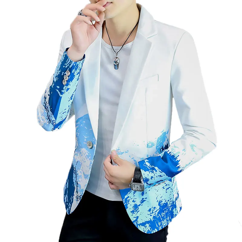 Men's Casual Slim Fit Single Button heat transfer printing Suit Jacket Fashion Digital Print boy Blazer