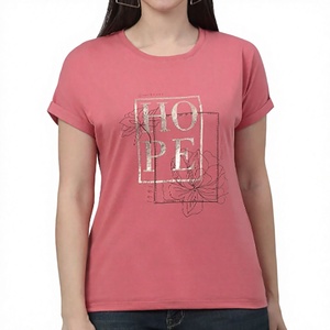 Camiseta de Algodón Rosa para Mujer, Diseño Sólido con Logotipo, Cuello Redondo, Manga Corta, Informal, Transpirable, Anti-Pilling, Tejido de Punto de 180g, para Todas las Temporadas - Product Image 1