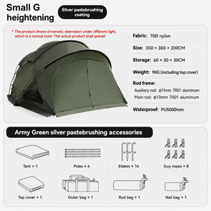 Tente de camping pliable quatre saisons en nylon ripstop de haute qualité, imperméable à l'eau (plus de 3000 mm), grande taille familiale 350x300x200cm - Product Image 6
