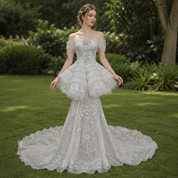 Robe de mariée sirène de luxe Jancember XS308 en tulle, épaules dénudées, avec robe de bal amovible