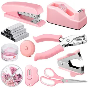 Bview Art 10 pièces <span class=keywords><strong>rose</strong></span> dissolvant de ruban adhésif distributeur trombones ciseaux Kit d'accessoires de <span class=keywords><strong>bureau</strong></span> pour accessoires de <span class=keywords><strong>bureau</strong></span> - Product Image 1