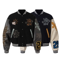 Blouson universitaire personnalisé de haute qualité pour homme avec broderie chenille, manches en PU, col montant et devant surdimensionné style universitaire