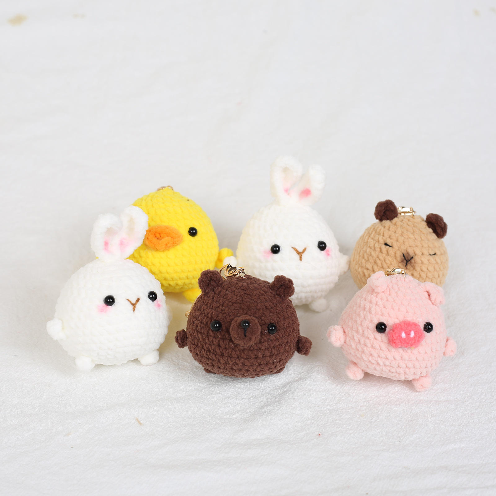 Mini Animals Crochet Keychain Handmade Dog Rabbit Pig Bear Capybara Duck  Amigurumi Key Chains Crocheted Keyring Macrame Keychain
