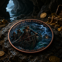 Pièce de monnaie commémorative en cuivre fin .999 de 1 once, motif trésor pirate, bijoux, lanterne, carte nautique, art crâne, artisanat métallique
