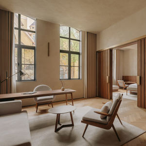 Service de design d'intérieur pour hôtel boutique urbain, ensemble de meubles de chambre en bois massif, décoration professionnelle pour projet hôtelier - Product Image 3