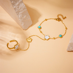 Stainless Steel Flower <b>Bracelet</b> <b>Set</b> With Ring Women's Jewelry Gift Fashion Accessory - Product Image 2