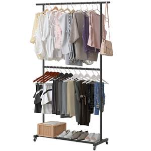 Organisateur de vêtements à double tige de style industriel avec roulettes pour suspendre des vêtements dans <span class=keywords><strong>le</strong></span> salon - Product Image 2