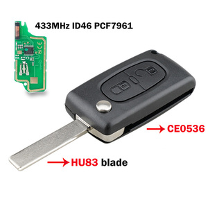 Clé télécommande FSK 433 MHz ID46 (PCF7961) programmable électroniquement, <span class=keywords><strong>2</strong></span> <span class=keywords><strong>boutons</strong></span>, lame <span class=keywords><strong>CE0536</strong></span> HU83, clé de voiture à distance pour Peugeot - Product Image 5