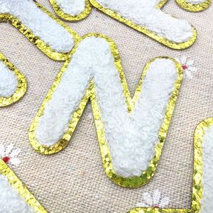 <b>Iron</b> on Alphabet Chenille Patches with Eco-Friendly Fabric Sequins Decoration Cute Font Glitter Gold Edge 5cm Size for Hats - Product Image 3