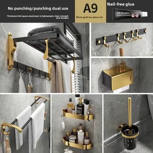 Juego <span class=keywords><strong>de</strong></span> <span class=keywords><strong>Accesorios</strong></span> <span class=keywords><strong>de</strong></span> 6 Piezas <span class=keywords><strong>de</strong></span> Estilo Moderno <span class=keywords><strong>para</strong></span> Baño en Negro y Dorado con Estante <span class=keywords><strong>de</strong></span> Almacenamiento Montado en la Pared <span class=keywords><strong>para</strong></span> Decoración del Hogar - Product Image 2