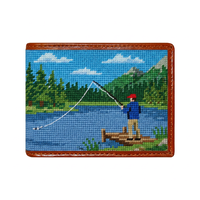 Dompet Golf Kulit Asli Needlepoint dengan Pola Bordir Kustom, Tempat Kartu, Dompet Kulit Full Grain untuk Pria, Aksesoris Golf