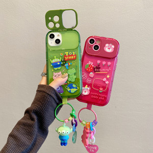 漫画ストロベリーベア3つ目のモンスター電話ケースApple 15PRO用iPhone Xグリーンメイクミラーホルダー携帯電話ケース - Product Image 5
