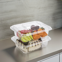 PLA Biologisch afbreekbare opvouwbare transparante clamshell plastic doos met scharnier, BPI gecertificeerd, 250g, voor afhaalfruitverpakkingen, merk HXH