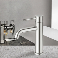 Robinet de lavabo en acier inoxydable, robinet de salle de bain à poignée unique, robinet d'eau froide