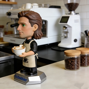 บิซบ็อบเบลอร์ ตุ๊กตาบาริสต้ากาแฟแบบกำหนดเอง - ตุ๊กตาเรซิ่นพร้อมชื่อและโลโก้บนผ้ากันเปื้อนส่วนตัว - Product Image 3